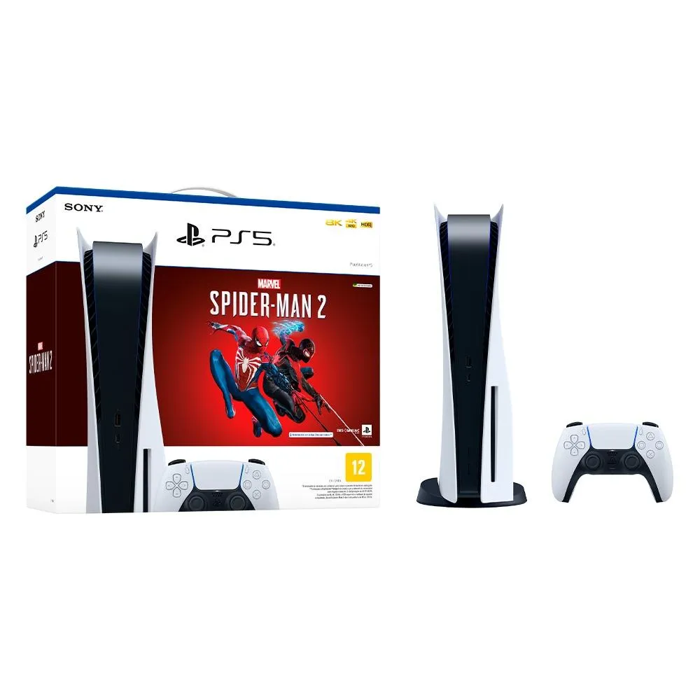 Console Playstation 5 Sony, Ssd 825gb, Controle Sem Fio Dualsense, Com Mdia Fsica + Jogo Marvel'S Spider-Man 2 - 1000037788